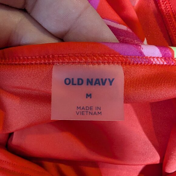 Old Navy Orange Floral Half Zip Swimsuit One Piece Bathing Suit Tropical Size M - Picture 4 of 8